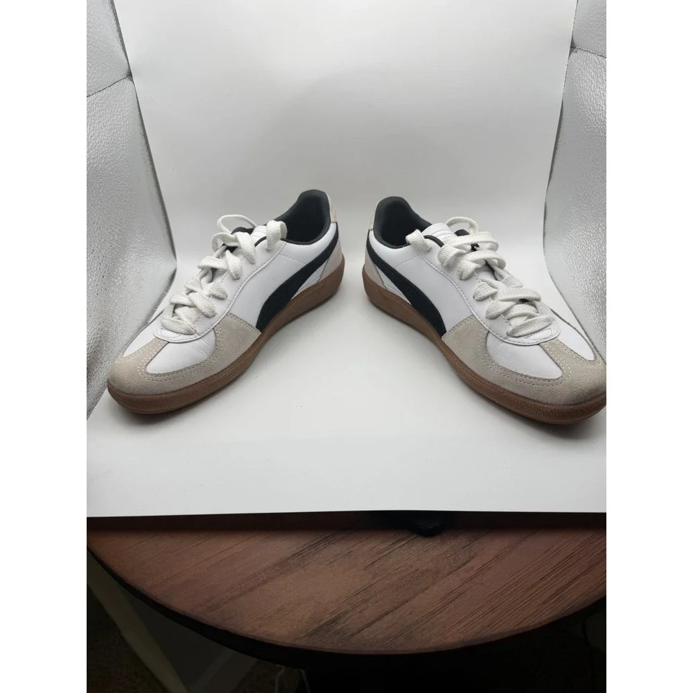 Puma Palermo Mens White Black Gum Low Top Suede Leather Sneakers size 6