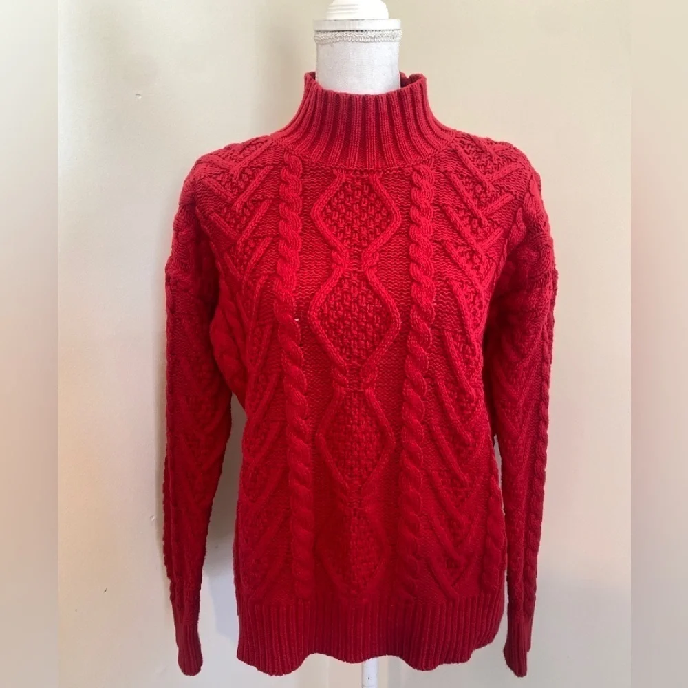 Lauren By Ralph Lauren Black Label Red Cable Knit Sweater Size Medium