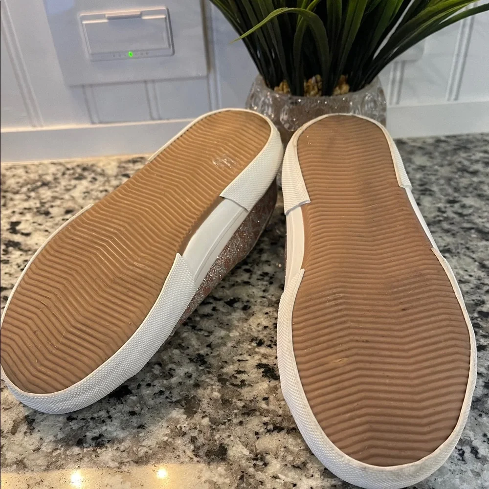 Michael Kors Girls Rose Gold Glitter Monogram Sneakers Size 13 Little Kid
