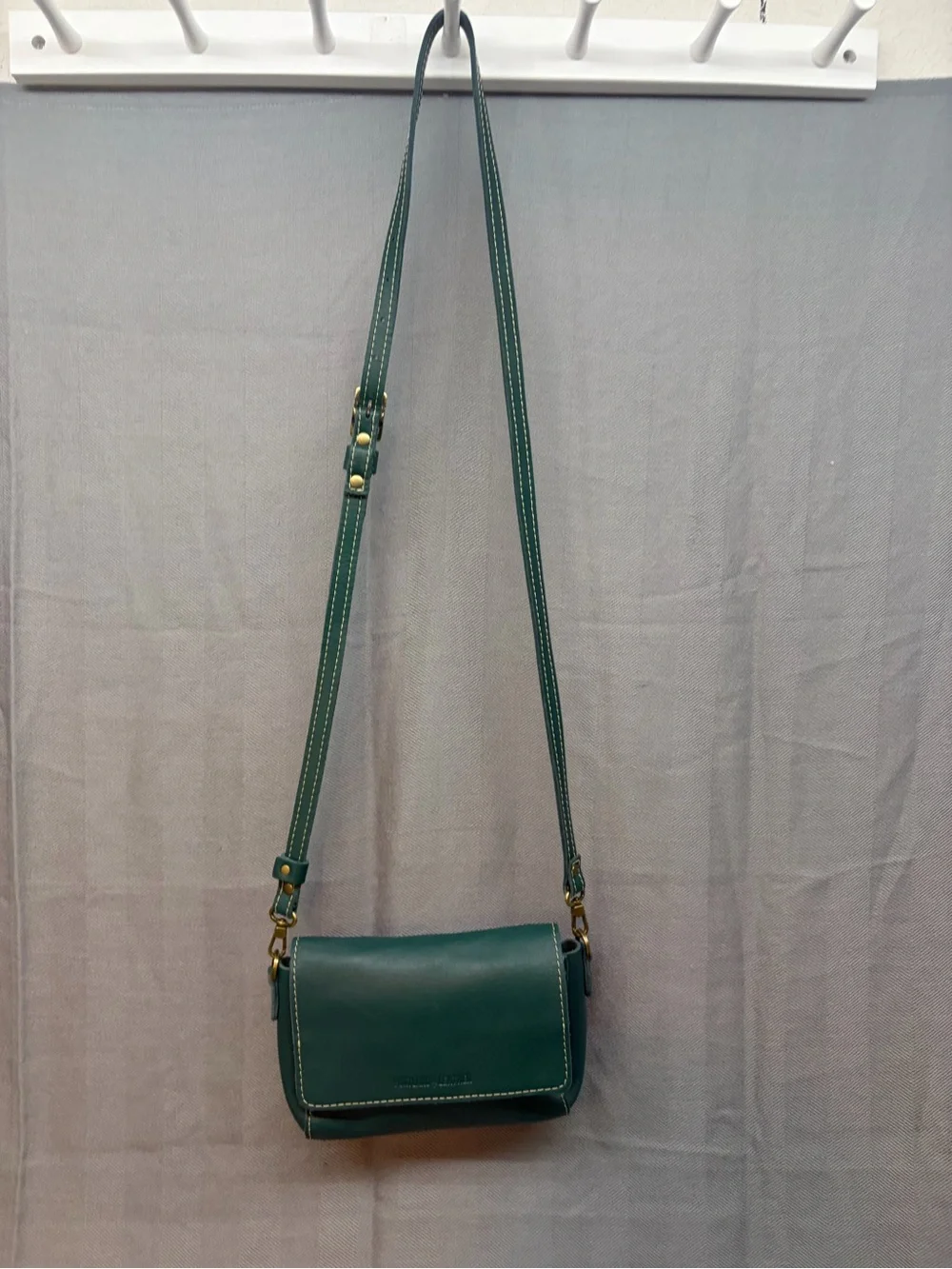 Portland leather Metro, mini Crossbody sea glass, green leather magnetic closure