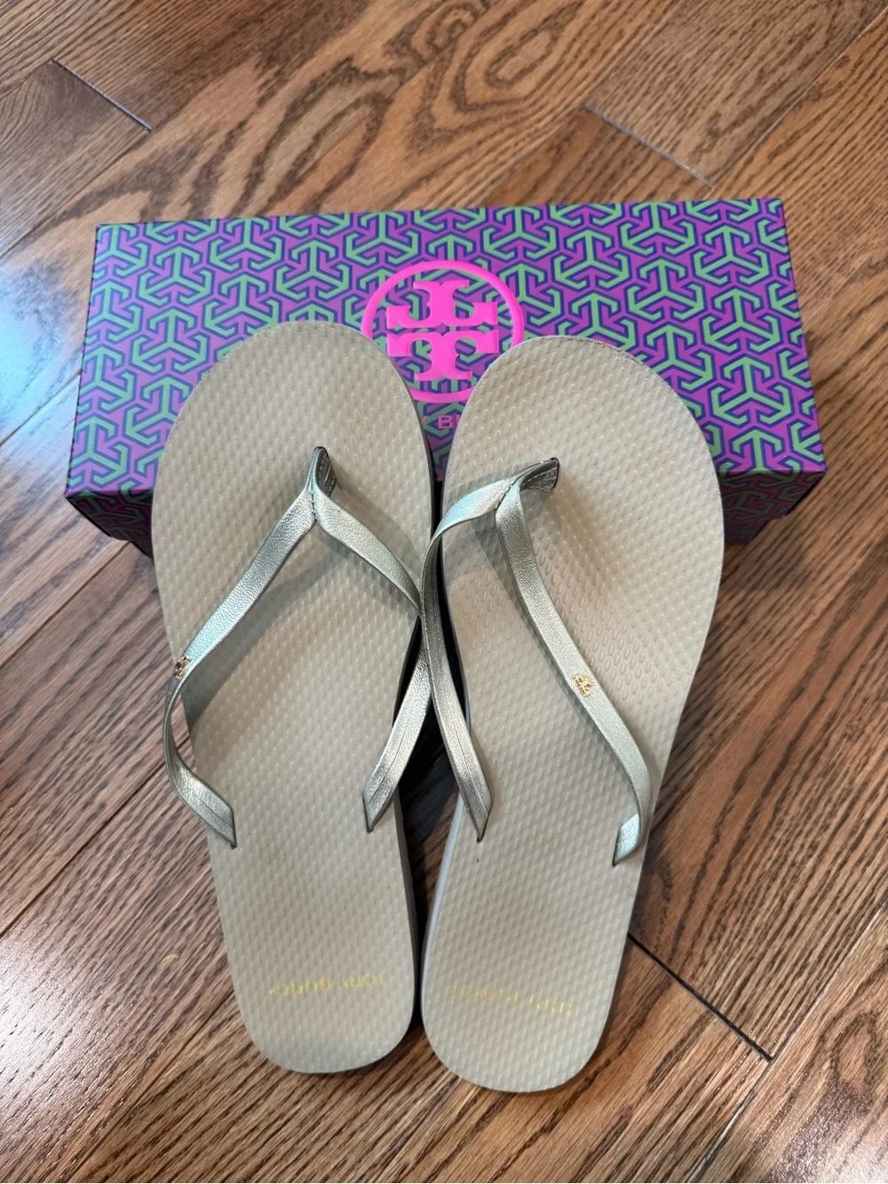 Tory Burch Metallic Gold Flip Flop Sandals - Women's, Size 8