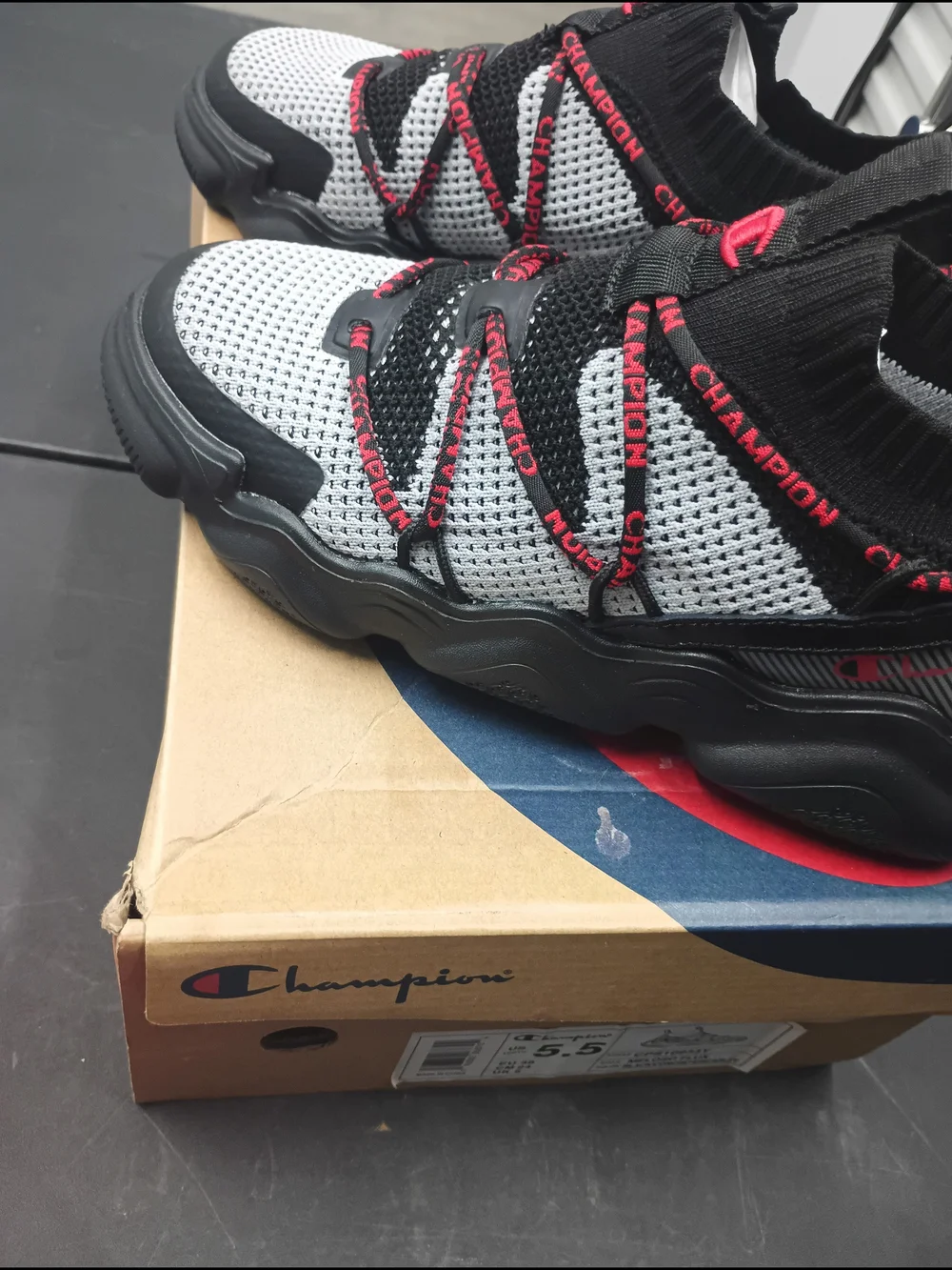 Champion Kids Grey and Black Sneakers with Red Accents