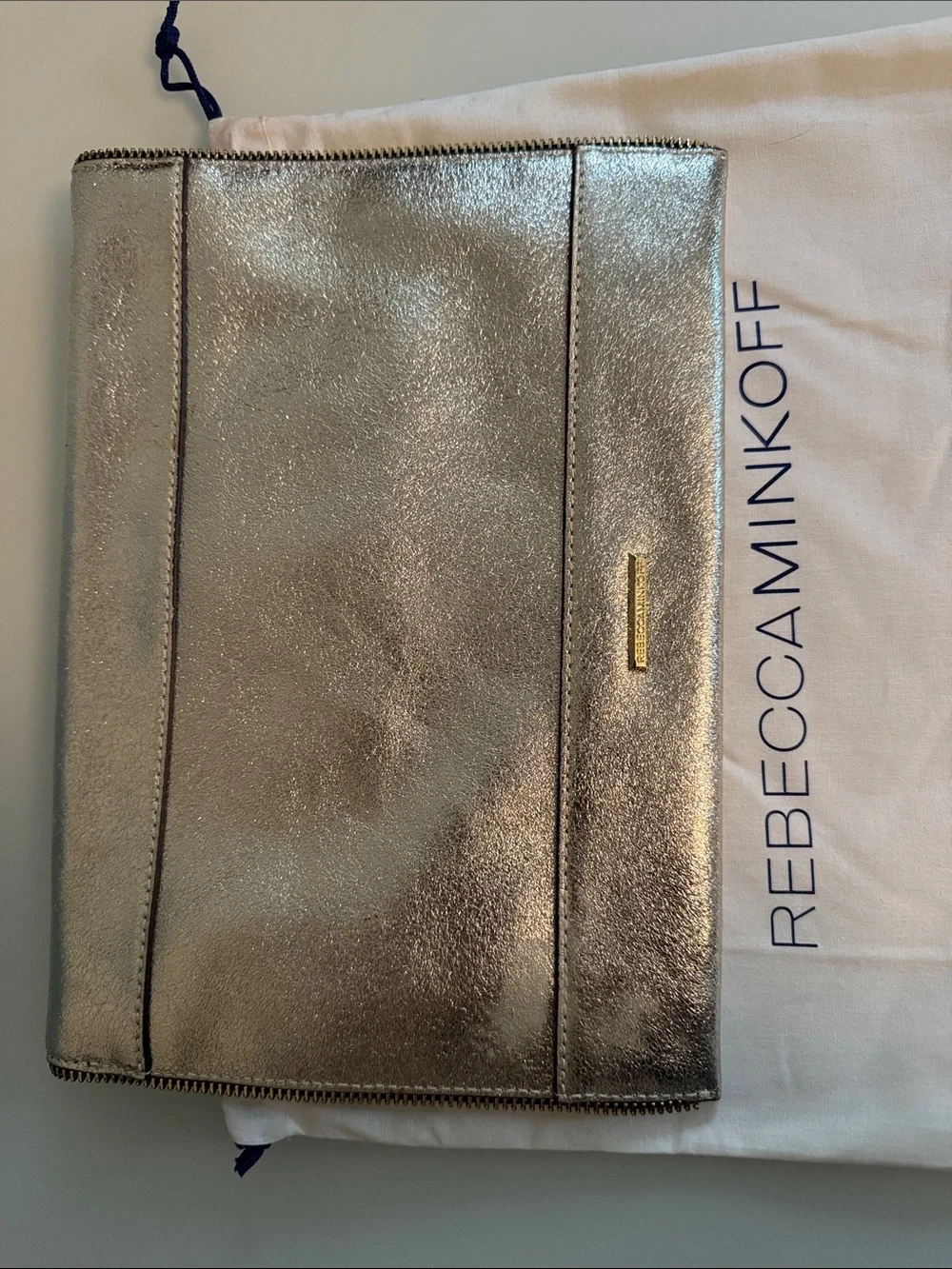 Rebecca Minkoff Gold with black Zip-Trim Envelope Clutch