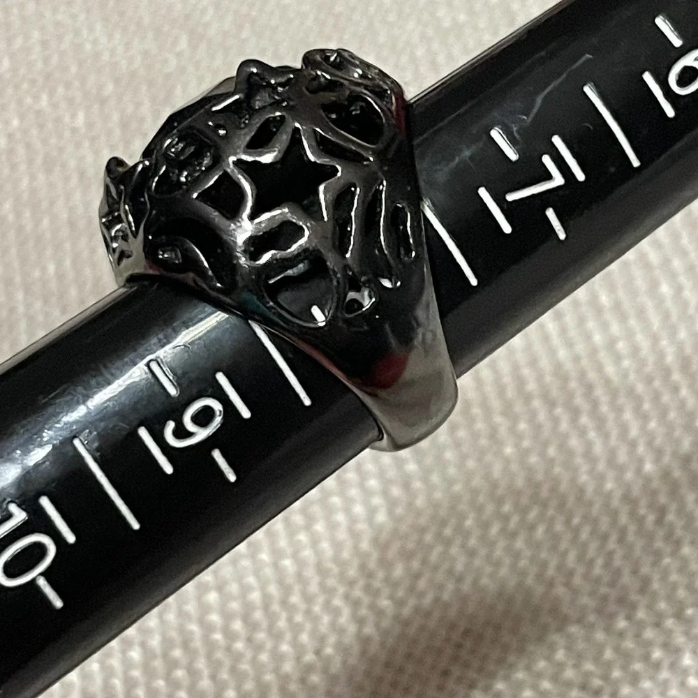 Black Dome Ring Dark Glam Goth Fantasy Hearts Stars Crescent Moon Celestial Sz 8