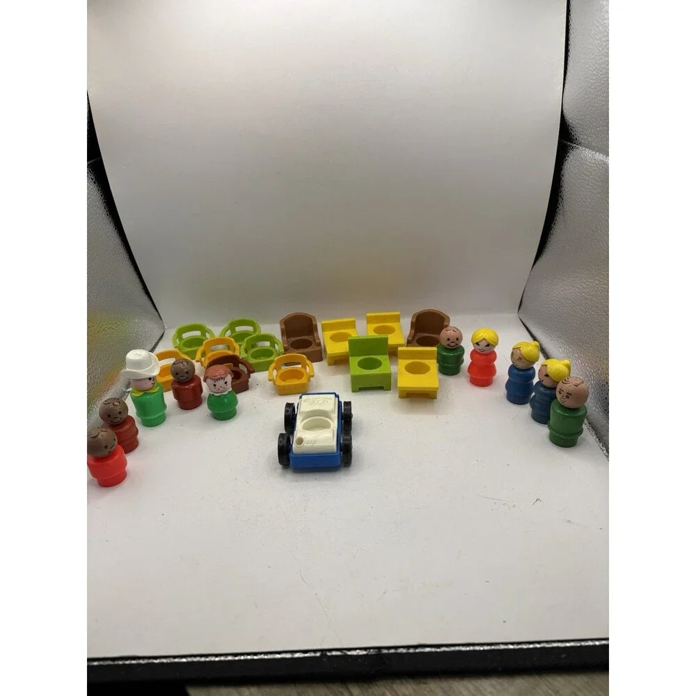Vintage Fisher Price Little People Lot of 24 Figures Furniture Vehicles