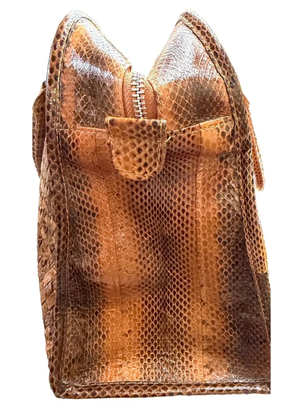 Woven authentic python skin Satchel Handbag - Brown