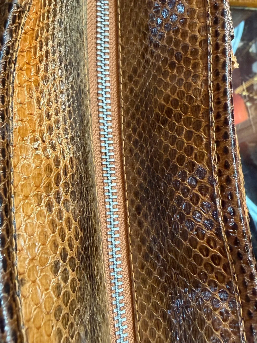 Woven authentic python skin Satchel Handbag - Brown