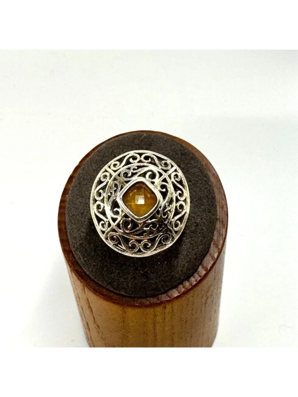 Citrine Filigree Design Statement Ring Sterling Silver 925 Size 9.5