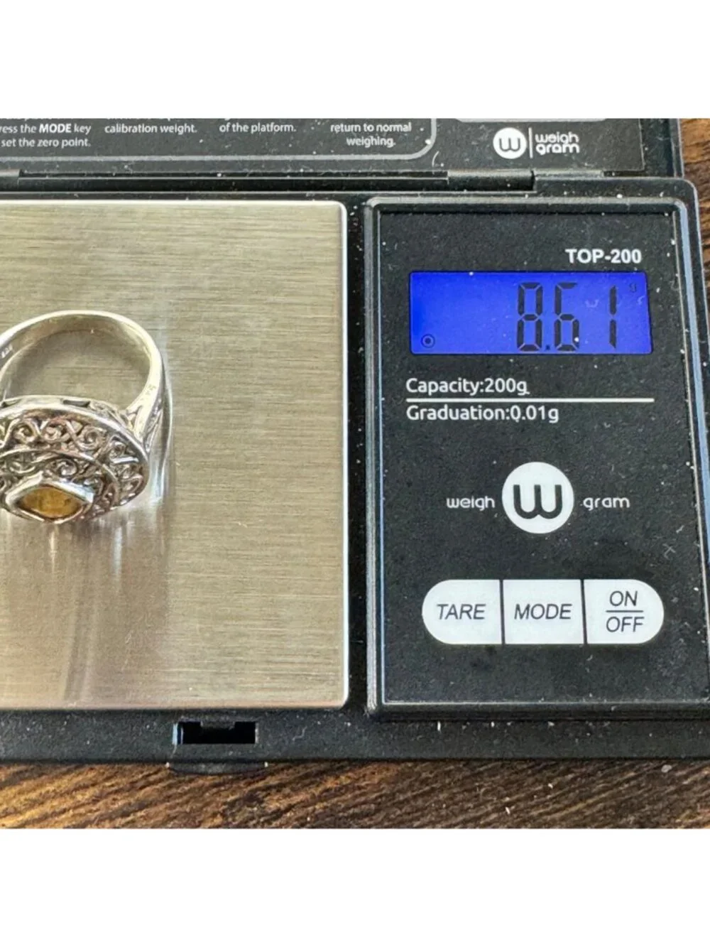 Citrine Filigree Design Statement Ring Sterling Silver 925 Size 9.5