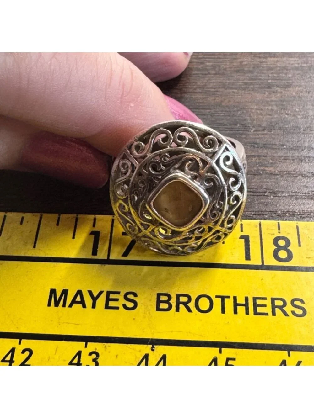 Citrine Filigree Design Statement Ring Sterling Silver 925 Size 9.5