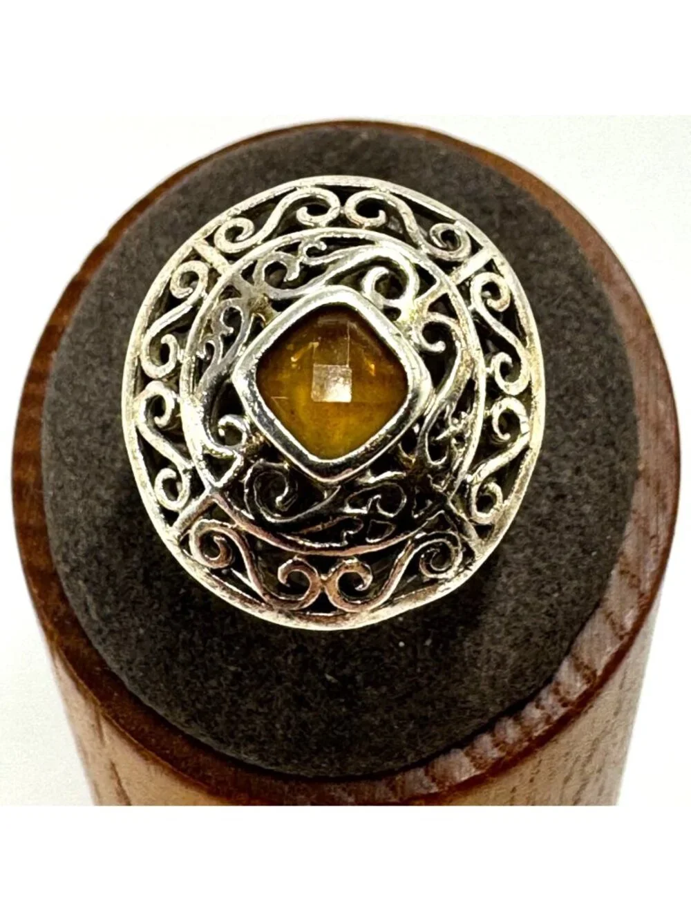Citrine Filigree Design Statement Ring Sterling Silver 925 Size 9.5