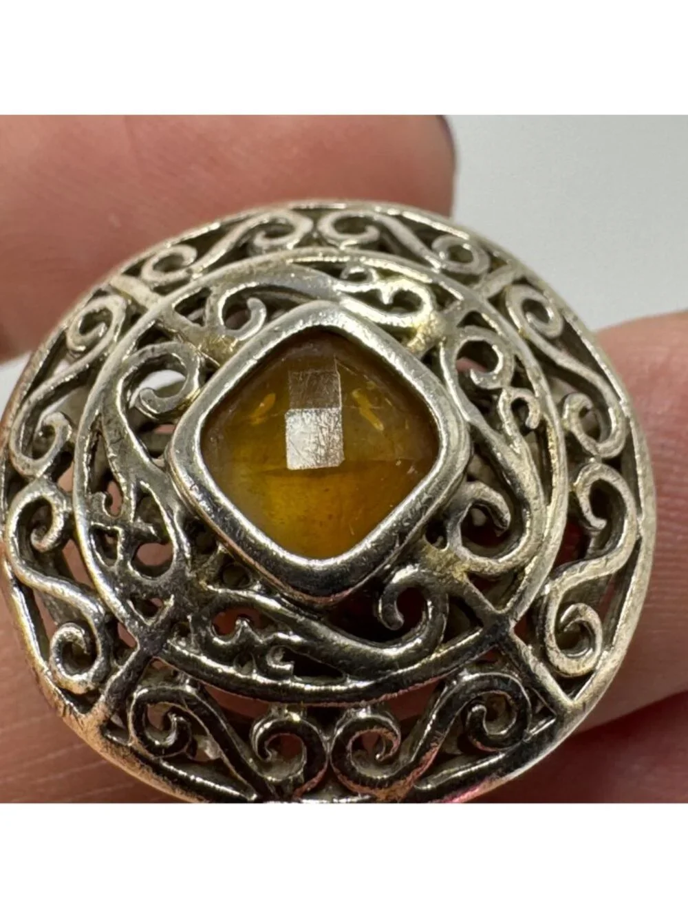 Citrine Filigree Design Statement Ring Sterling Silver 925 Size 9.5