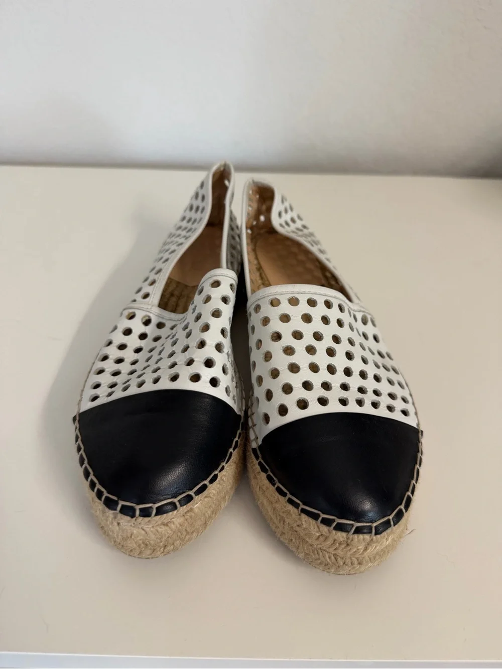 Loeffler Randall | White Perforated Espadrilles with Black Cap Toe