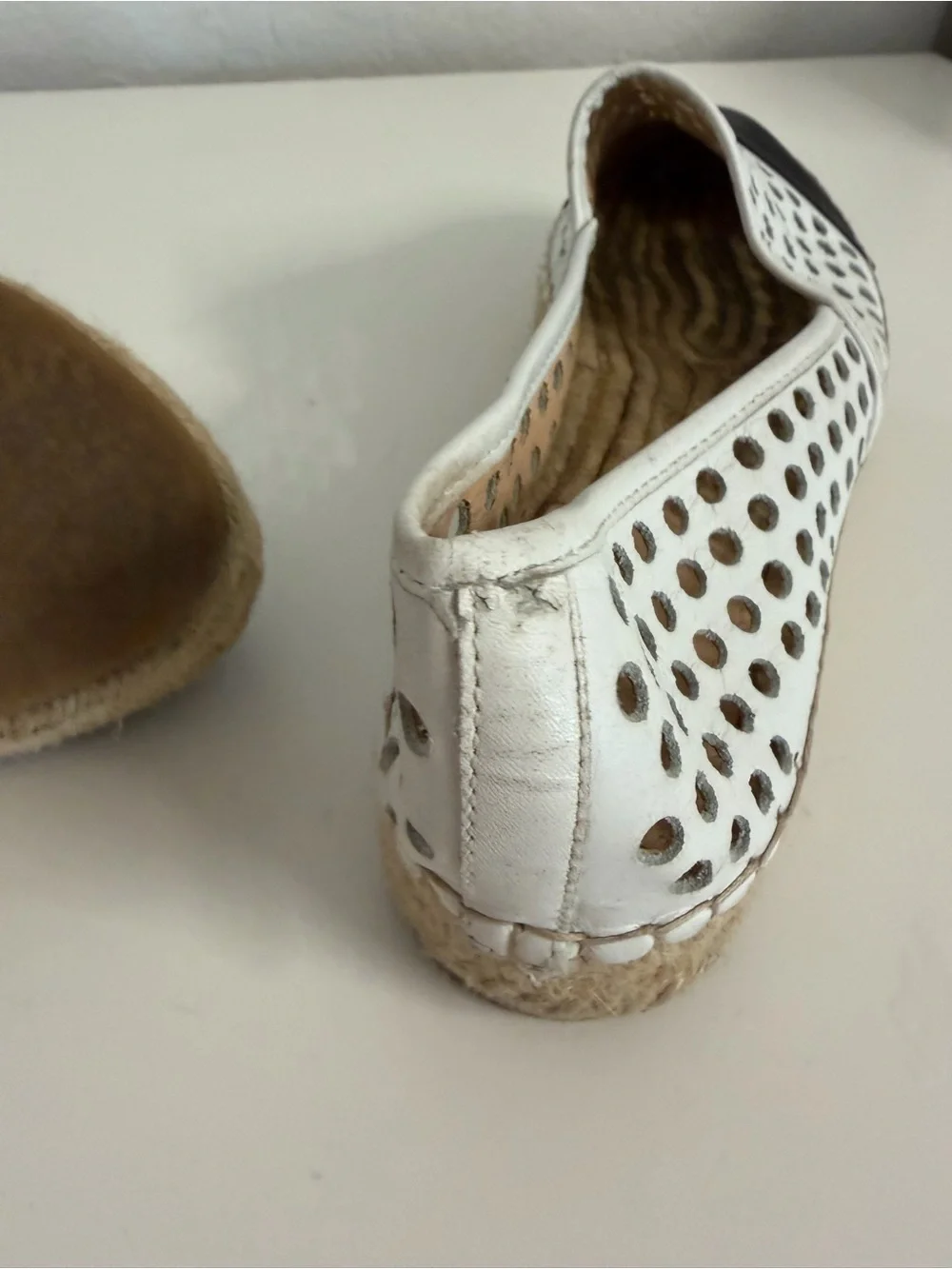 Loeffler Randall | White Perforated Espadrilles with Black Cap Toe
