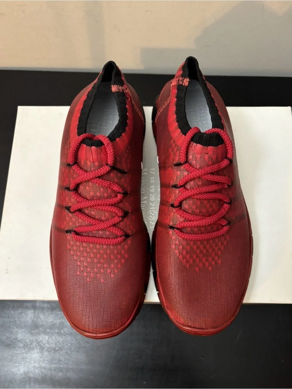 Maison Martin Margiela Cracked Paint Knit Trainer Red Black