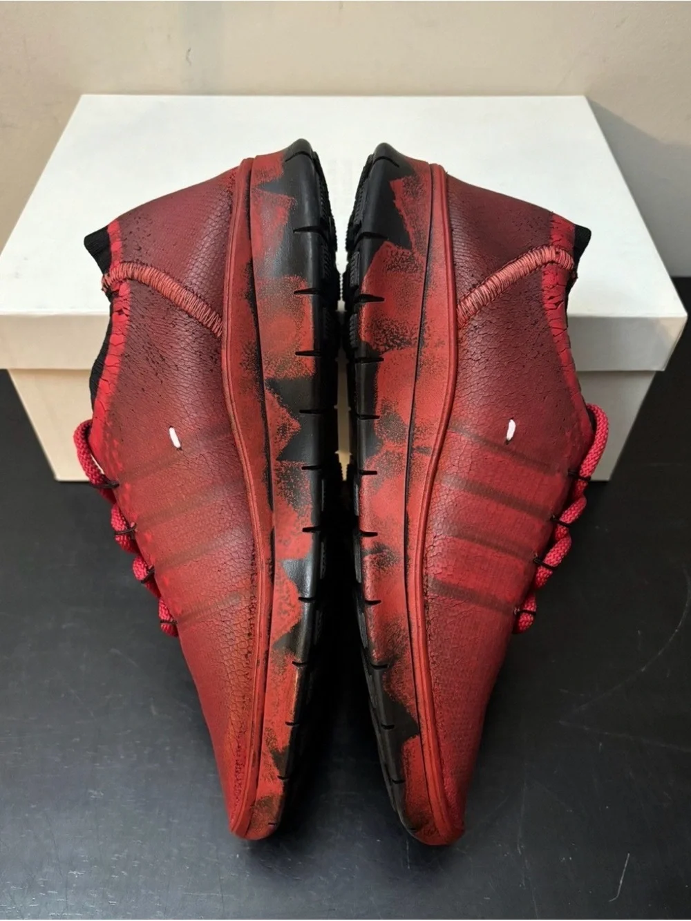 Maison Martin Margiela Cracked Paint Knit Trainer Red Black
