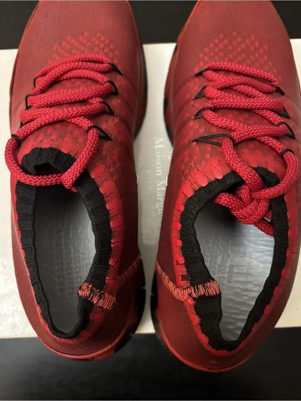 Maison Martin Margiela Cracked Paint Knit Trainer Red Black