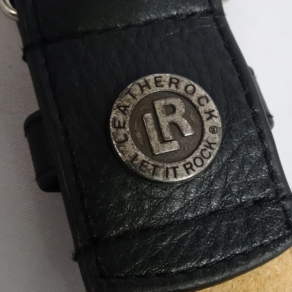 LEATHER‎ Rock Black Rhinestones Buckle Signature Belt