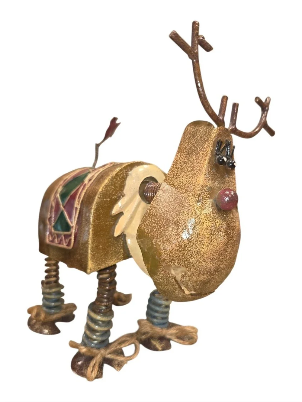Whimsical Bobblehead Christmas Reindeer Retro Free Standing Metal Spring Dancing