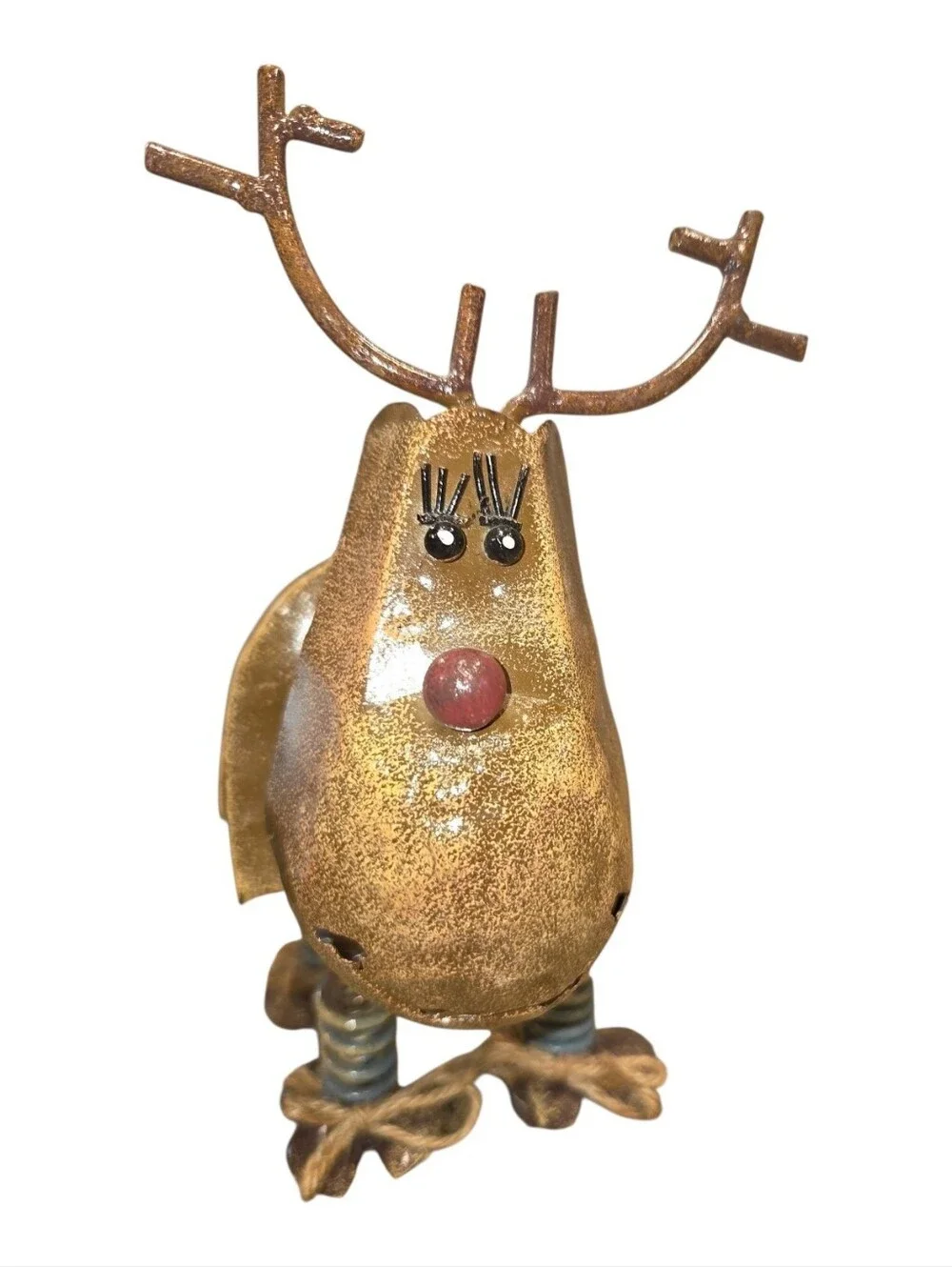 Whimsical Bobblehead Christmas Reindeer Retro Free Standing Metal Spring Dancing