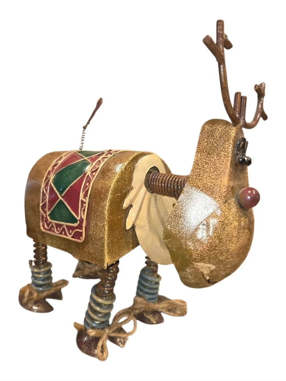 Whimsical Bobblehead Christmas Reindeer Retro Free Standing Metal Spring Dancing