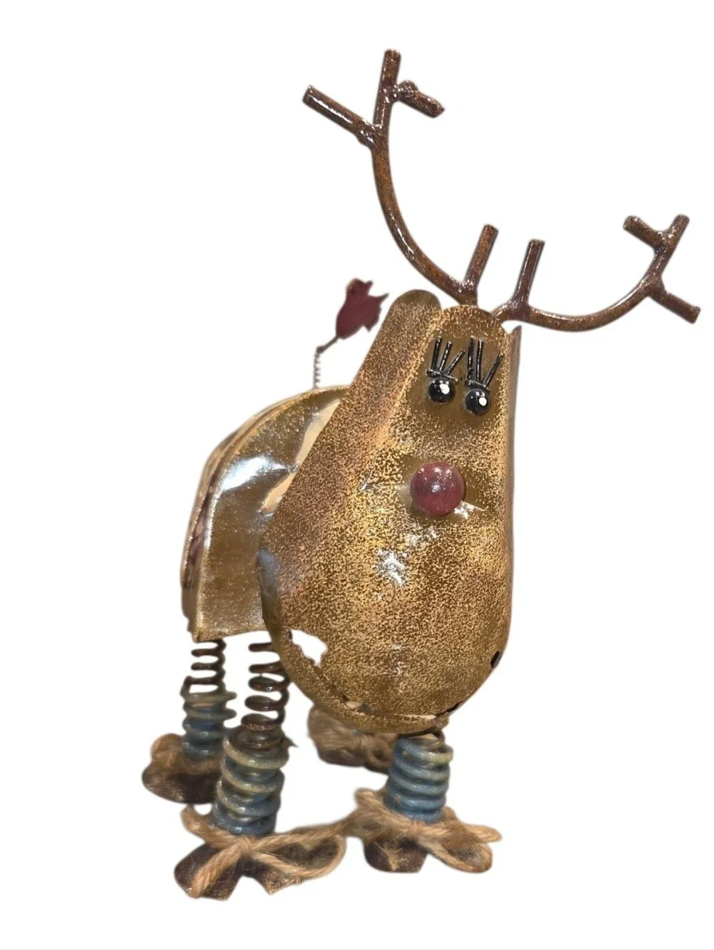 Whimsical Bobblehead Christmas Reindeer Retro Free Standing Metal Spring Dancing