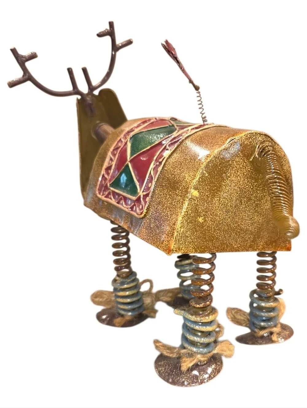 Whimsical Bobblehead Christmas Reindeer Retro Free Standing Metal Spring Dancing