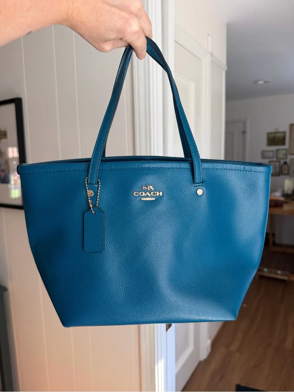 COACH Blue Leather Tote with Gold Hardware