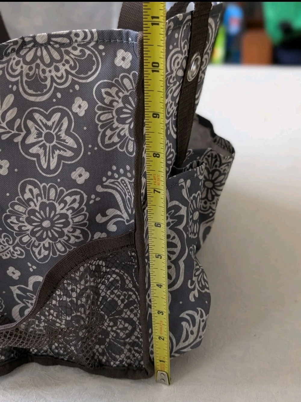 Thirty-One Floral Storage Basket Gray Rectangular Foldable With Handles 15x10x8