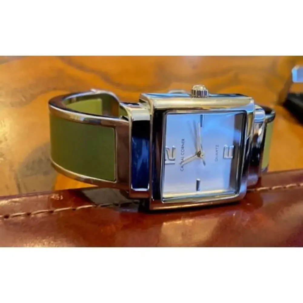Women's Silver Tone Casual Corner Watch, Green Accented Band