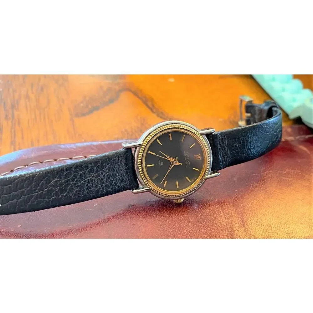 Women's 25mmm Caprice Watch, Two Tone with Black Leather Band,WR 30M