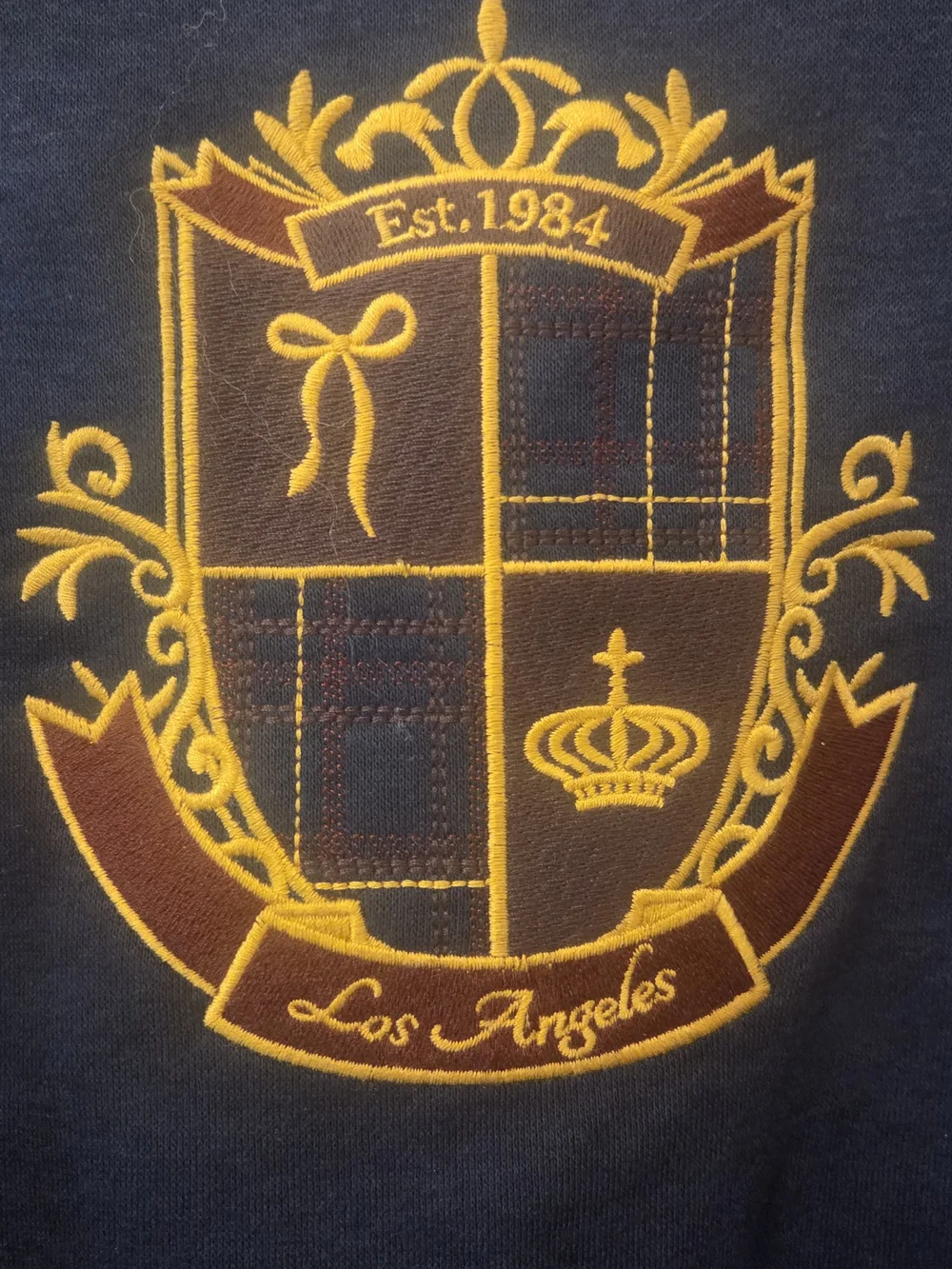 iris Navy Crewneck Sweater with Gold Crest