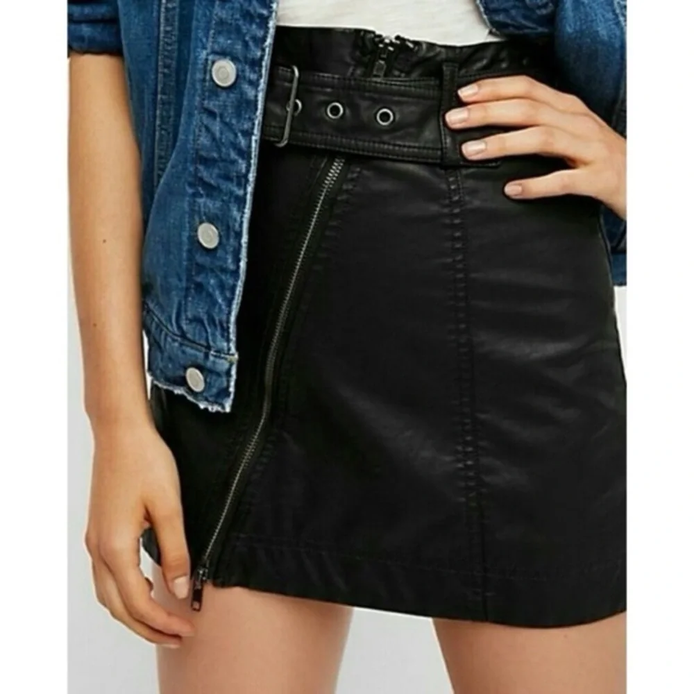 Free People Feelin’ Fresh Vegan Leather Mini Skirt in Black