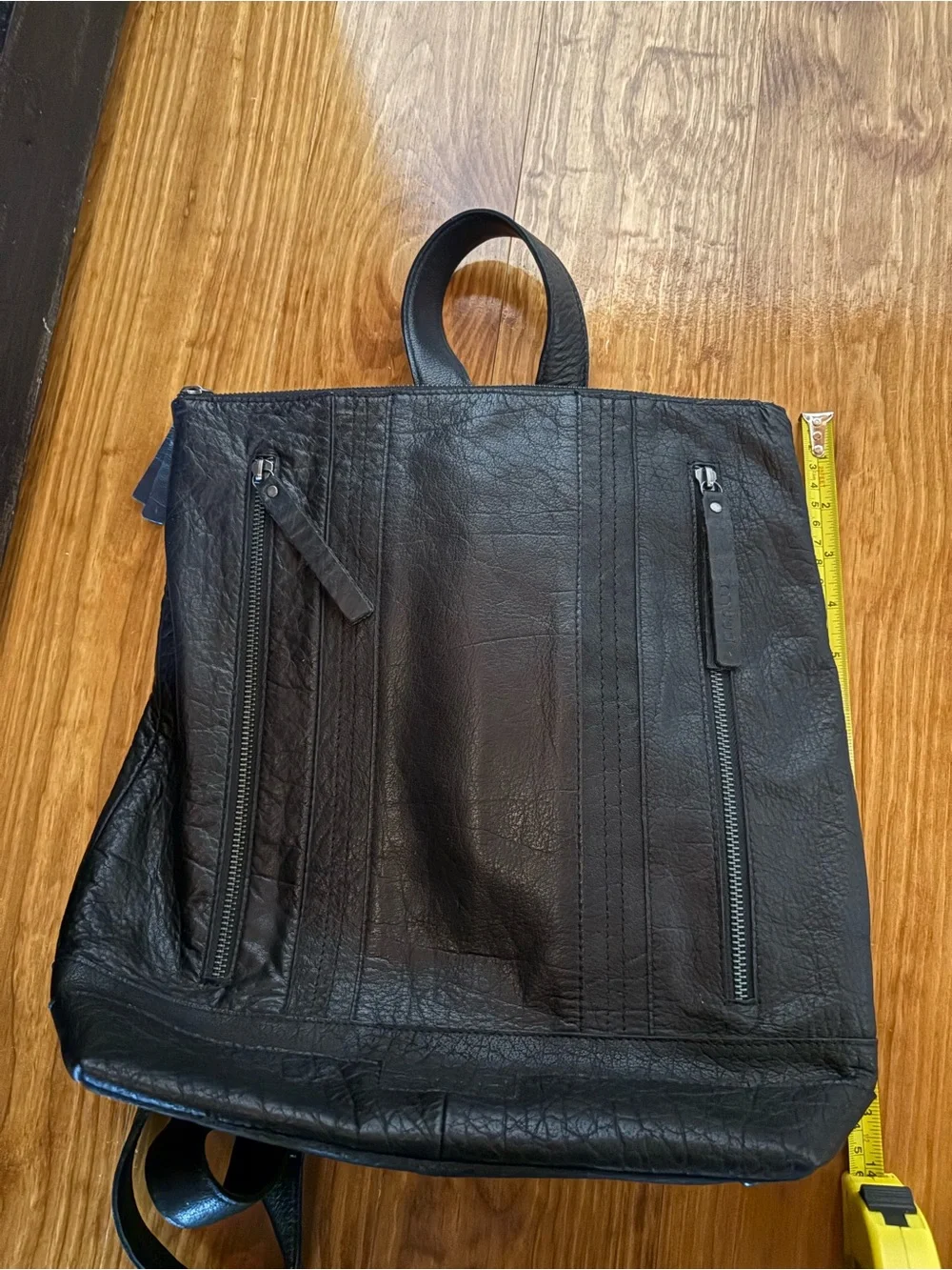 Muud Black Leather Backpack Purse Adjustable Straps Multiple Pockets Zip Close