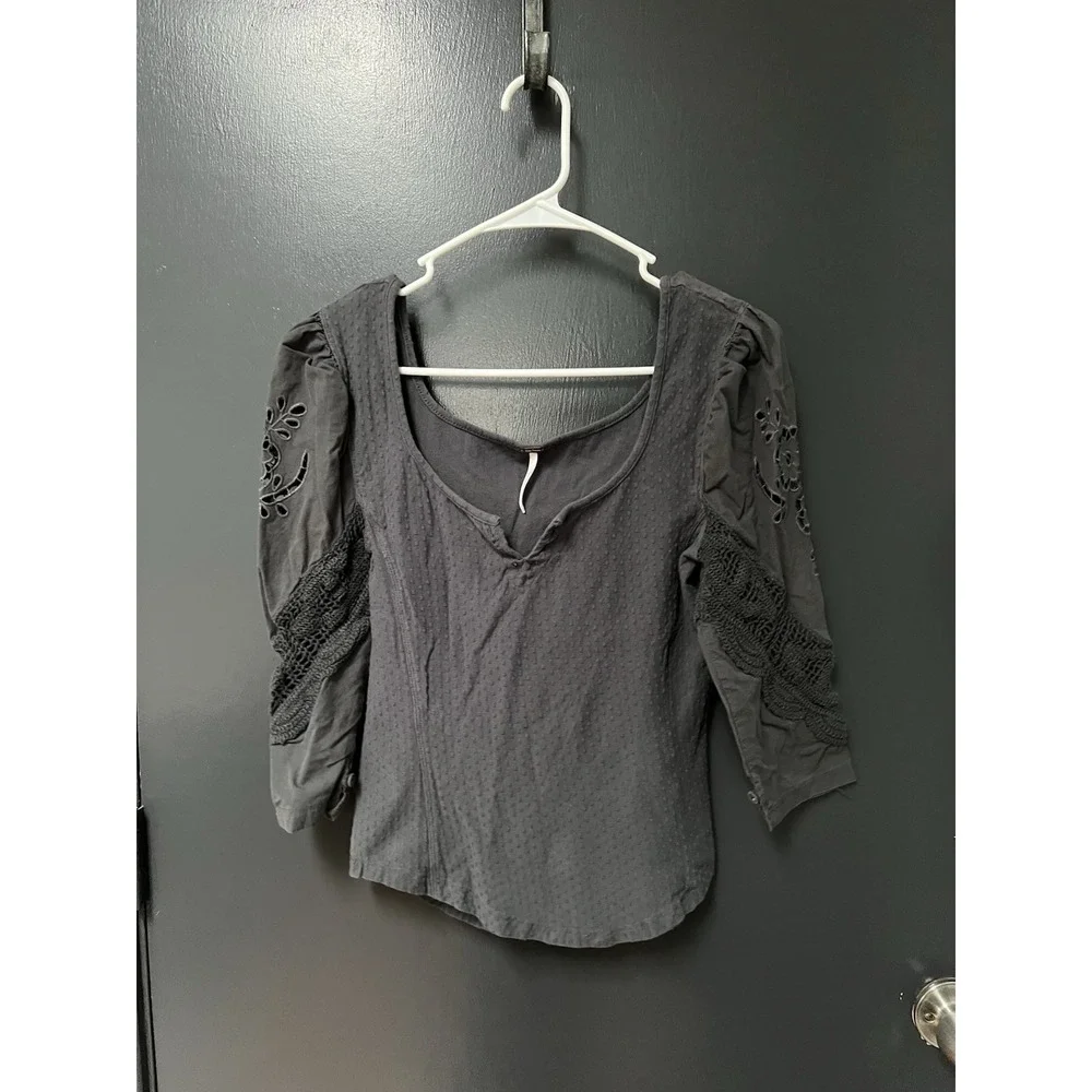 Free People Brunch Date Henley - Metal Stiletto (Gray) - Size S