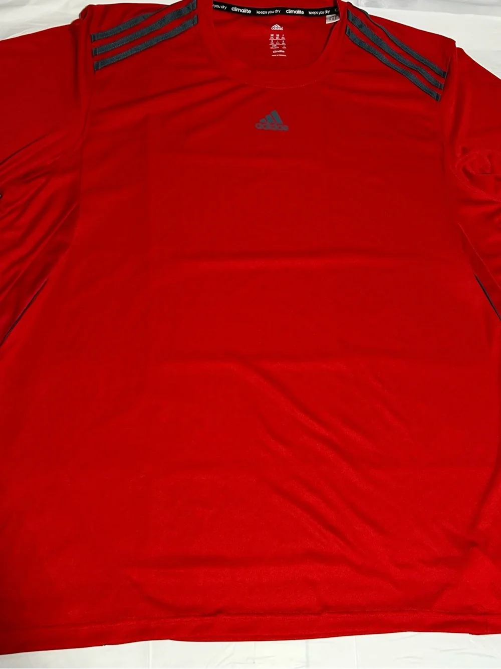 adidas climalite Men’s Red Short Sleeve Training Tee with Black Shoulder Stripes
