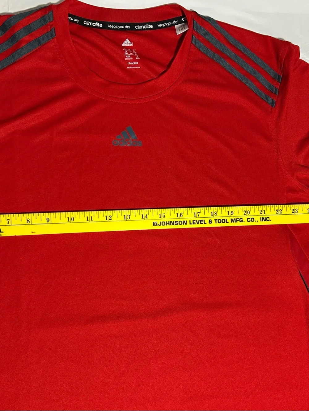 adidas climalite Men’s Red Short Sleeve Training Tee with Black Shoulder Stripes
