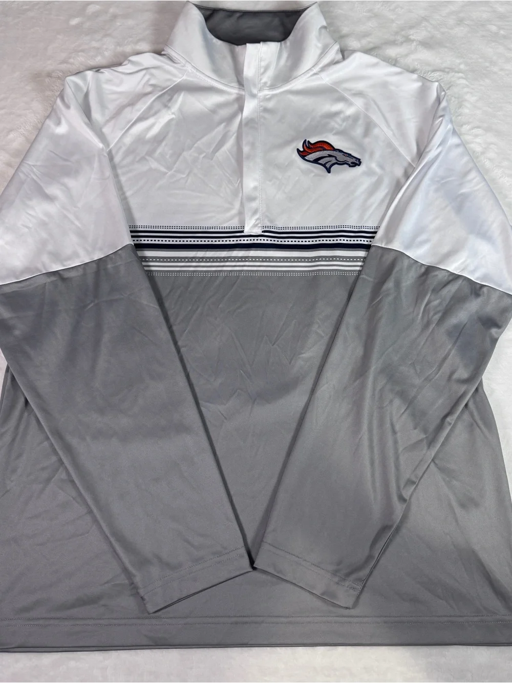 Antigua Denver Broncos Large Quarter Zip Pullover White Gray NFL