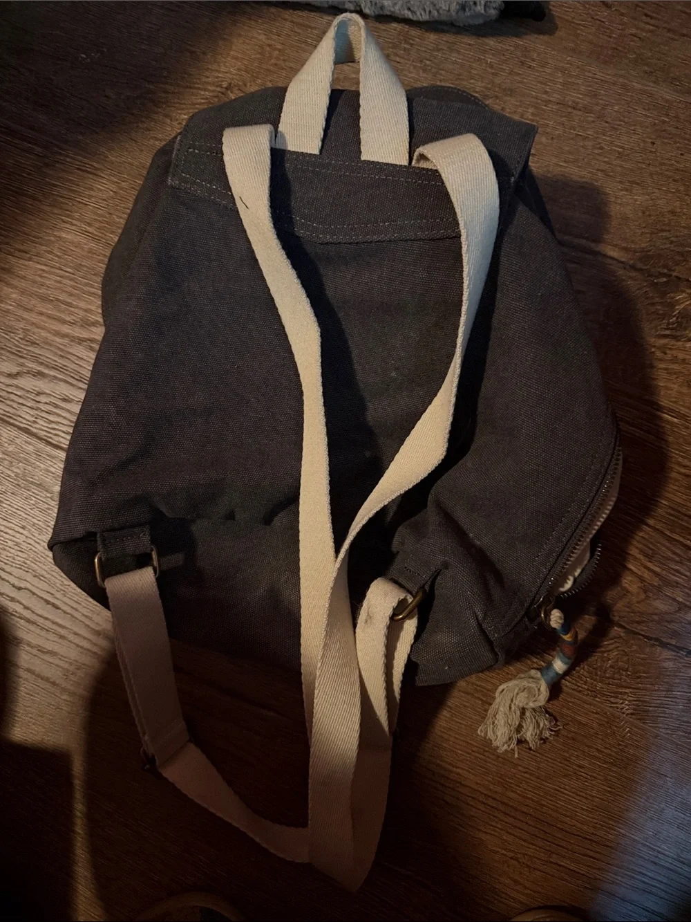 Toms Black Mini Canvas Flap Backpack with Cream Straps