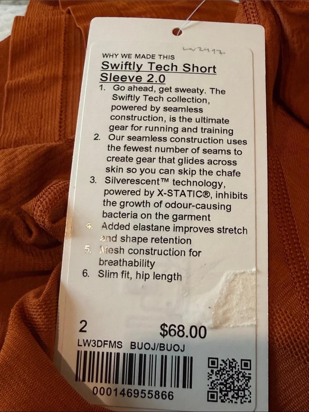 Lululemon Swiftly Tech Short Sleeve 2.0 Burnt Orange Size 2 NWT 🧡