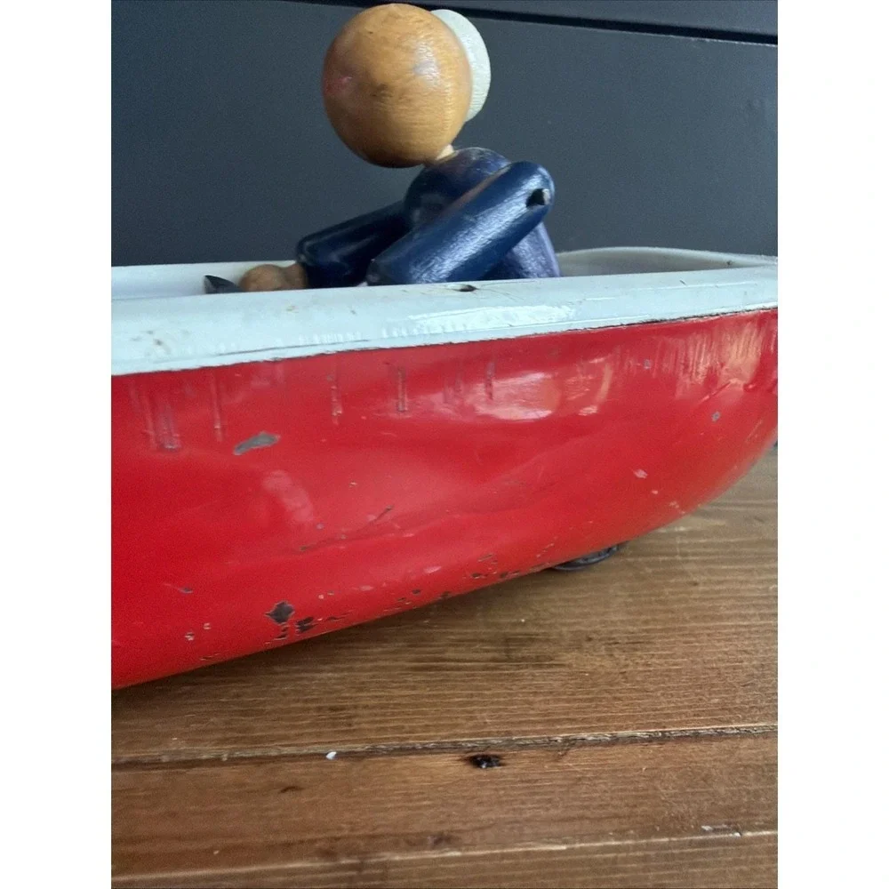 Woodette Coast Guard Pressed Steel Wood Figure Toy Rowboat PARTS or REPAIR ONLY