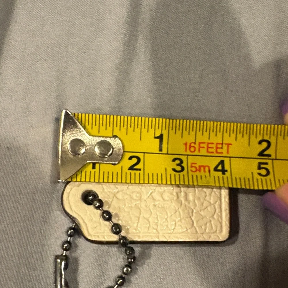 Coach Cream Leather Key Tag with Gunmetal Bead Chain