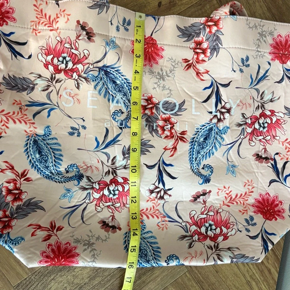 Seafolly Australia Women’s Large Pink Tote Bag Blue Red Floral Pattern butter