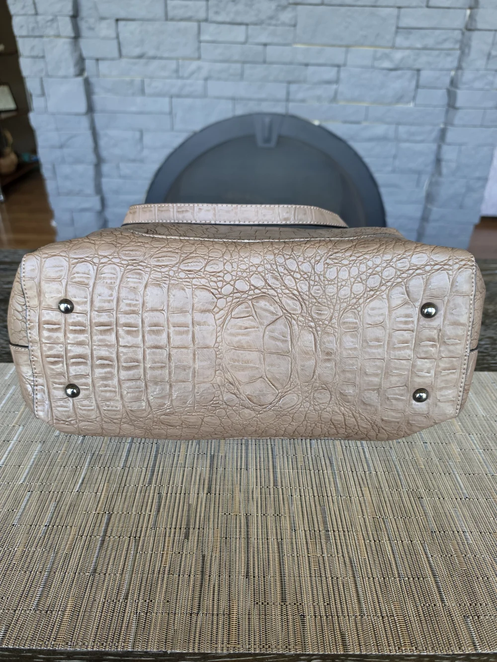 Sondra Roberts Squared Light Mocha Croc-Embossed Leather Tote Bag