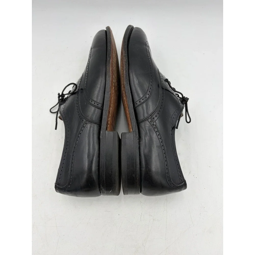 Vintage Johnston & Murphy Aristocraft Black Leather Wingtip Oxford Shoe 7.5D USA