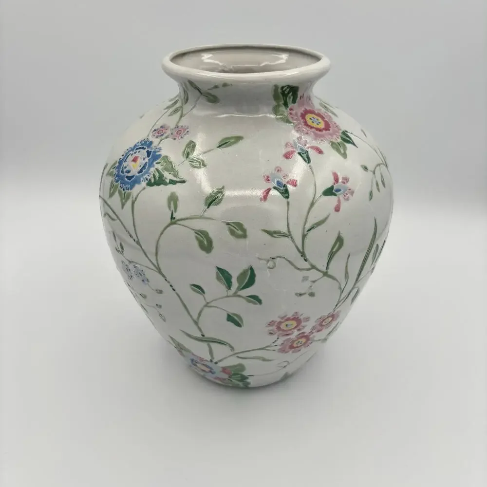 Vintage China Trader Porcelain Vase Hand Painted Floral Chinoiserie Pastel 9