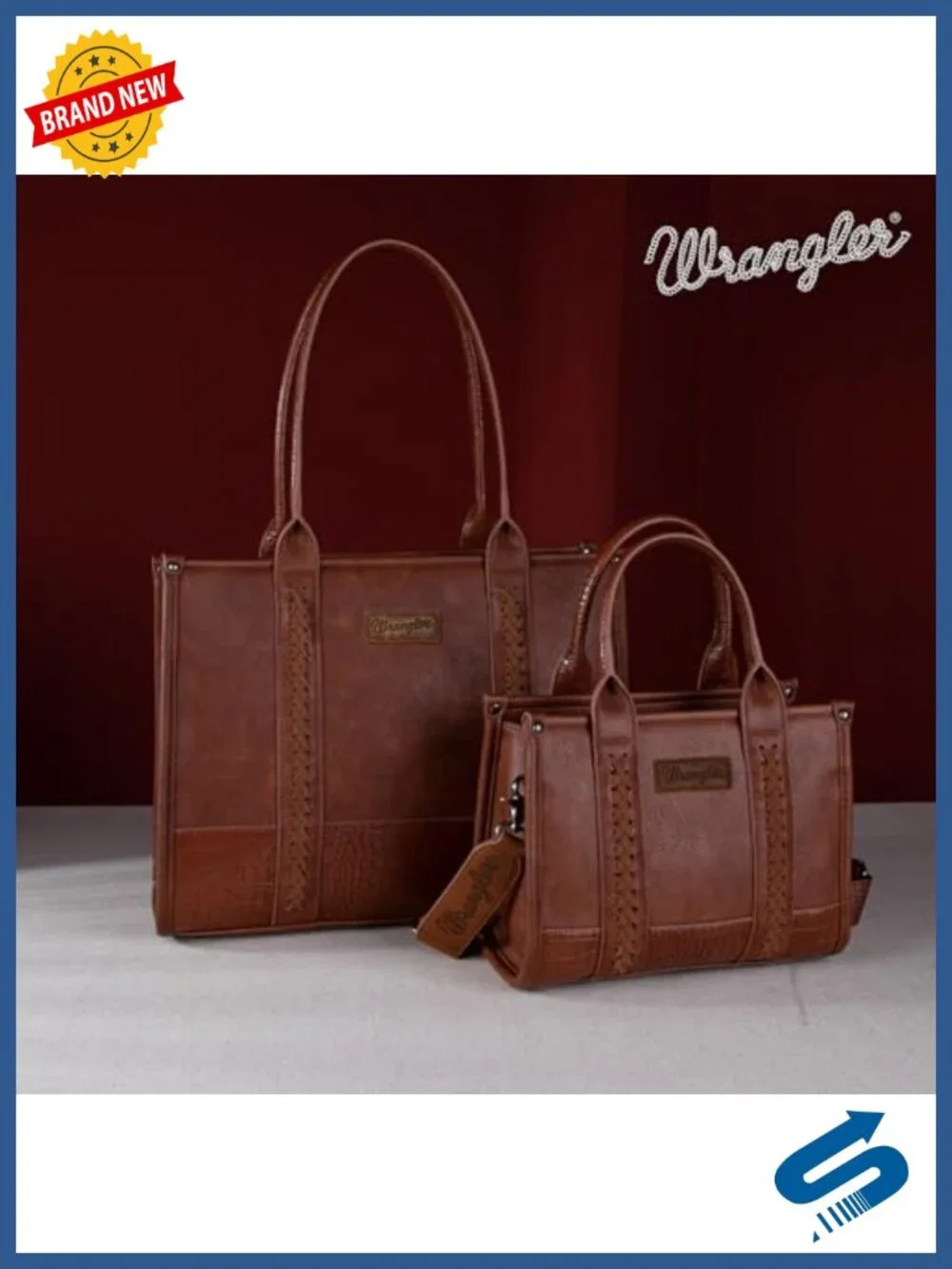 Faux Leather Western Cow Print Tote Bag with Whipstitch Design