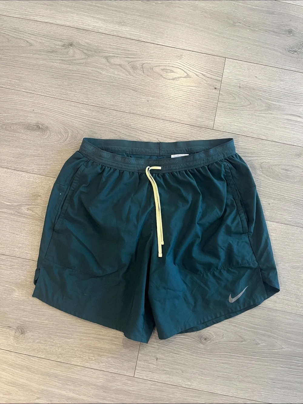 Nike Dark Teal Running Shorts with Yellow Drawstring