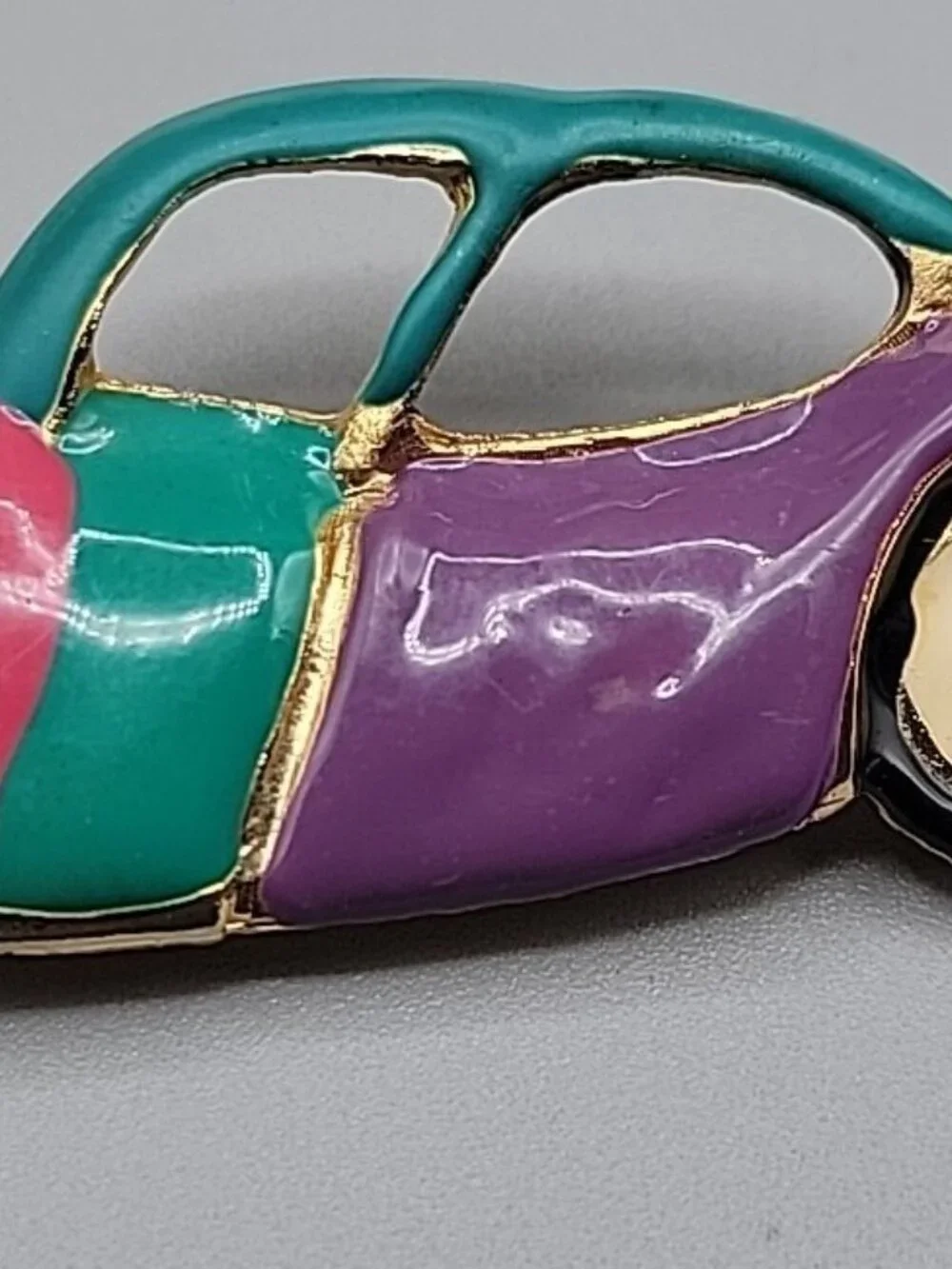 Colorful Enamel Car Brooch Vintage Large  Ornate Ladies Pin Estate