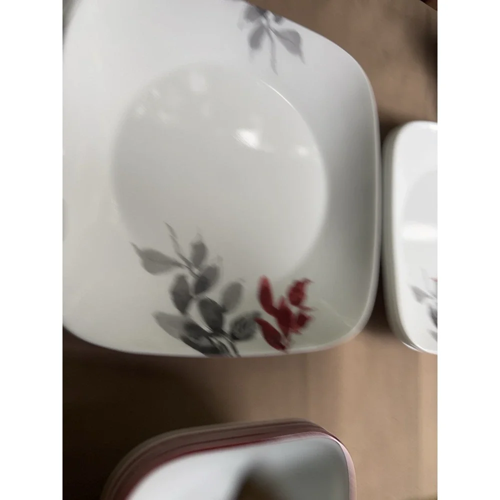 Corelle Kyoto Leaves 15 Pc Square Set 3 Dinner Plates 4 Luncheon 4 Bowls 4 Mugs